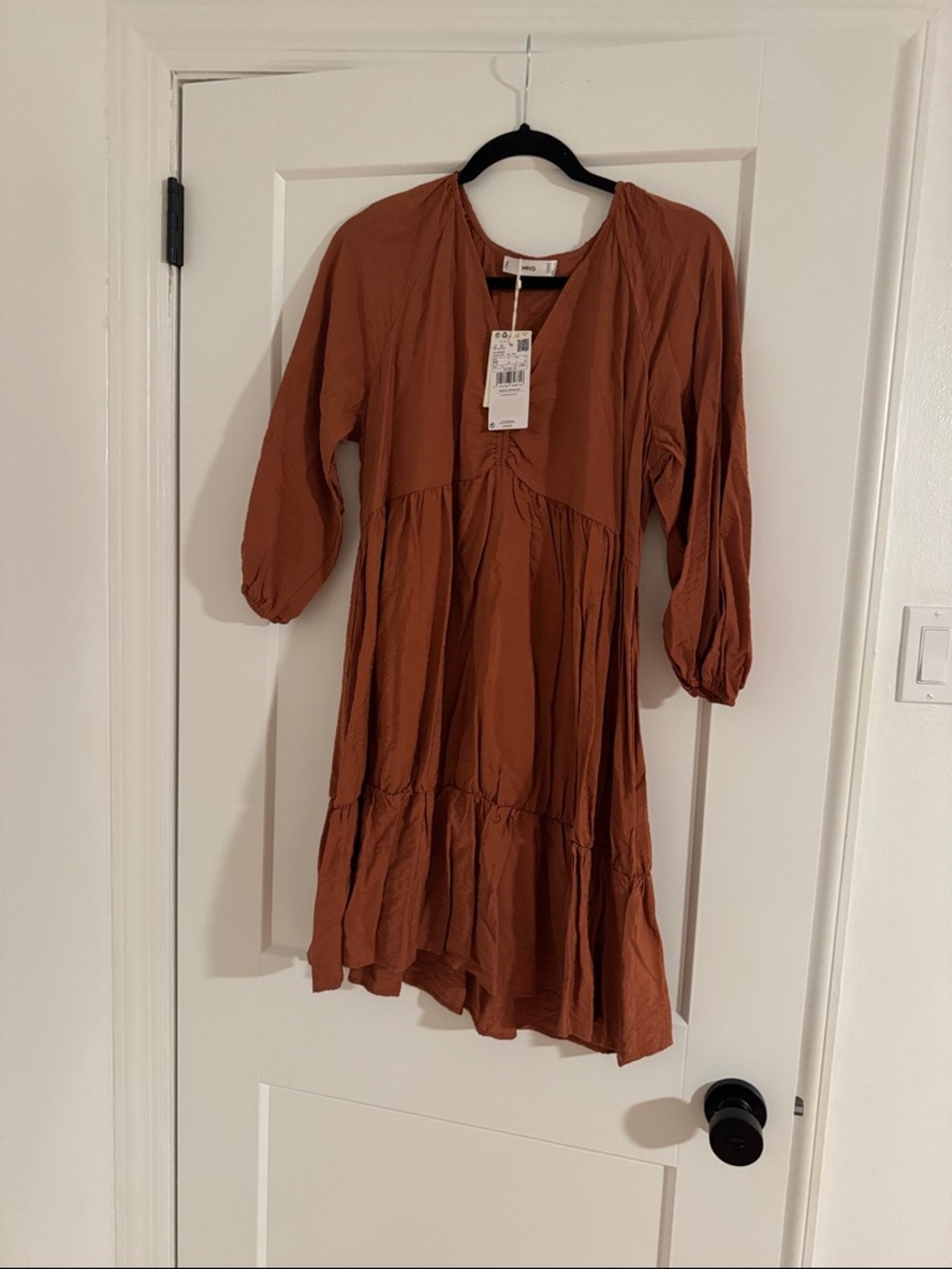 Mango Rust Tiered Babydoll Dress